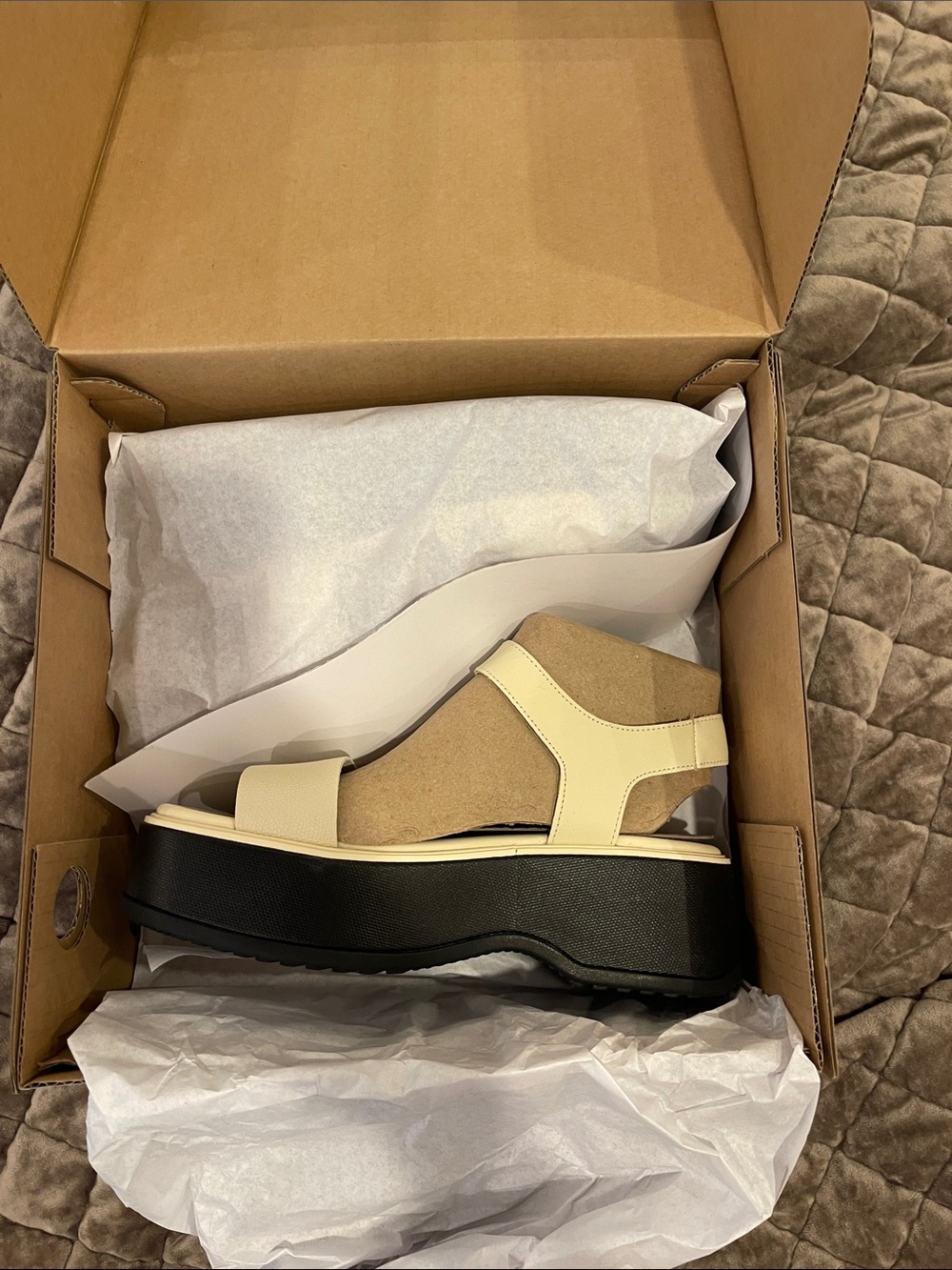 Sorel Cream and Black Platform Sandal